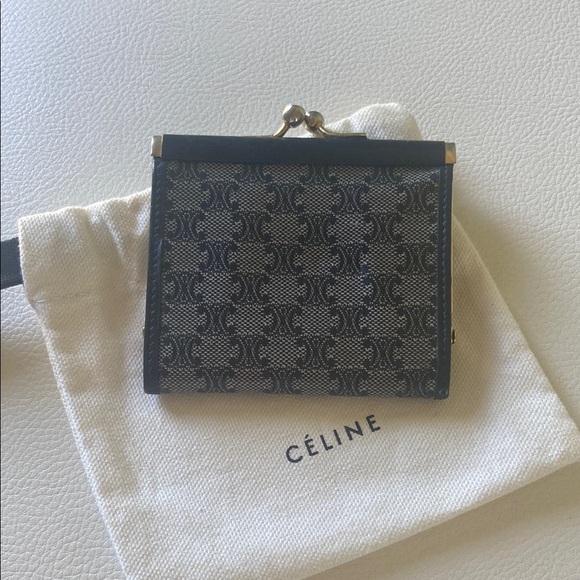 Celine Accessories - Céline Navy Coated Canvas/Leather Coin, AirTag, AirPod, wallet